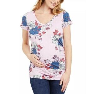 Motherhood Maternity Ruched T-Shirt - Pink Floral - Small (4-6)